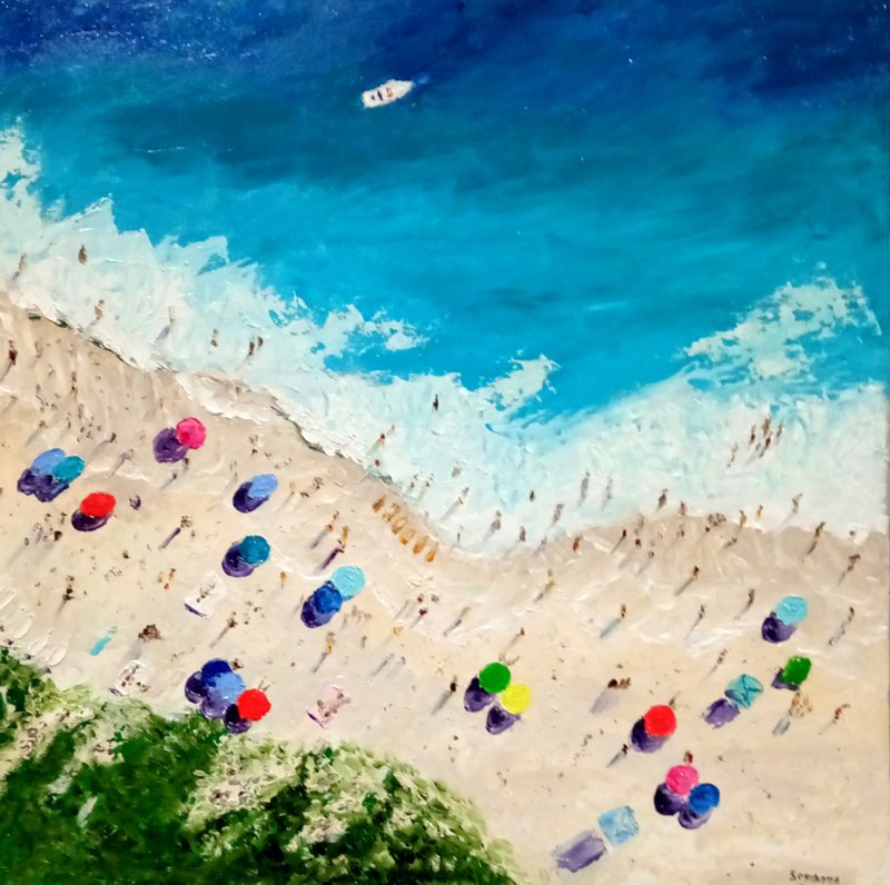 Original author's oil painting Beach. 30x30 cm. Unframed - Wall Décor - Other Materials 