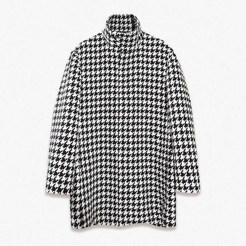 HOUNDSTOOTH PATTERN STAND COLLAR WOOL COAT - Men's Coats & Jackets - Wool Multicolor