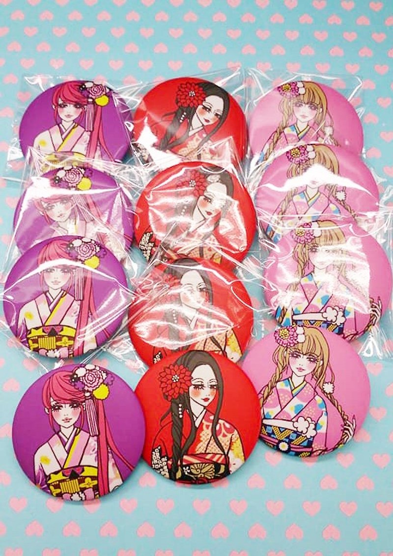 *Limited Product*Kimono Girl - Badge Kit (3 in) - เข็มกลัด/พิน - พลาสติก สีแดง