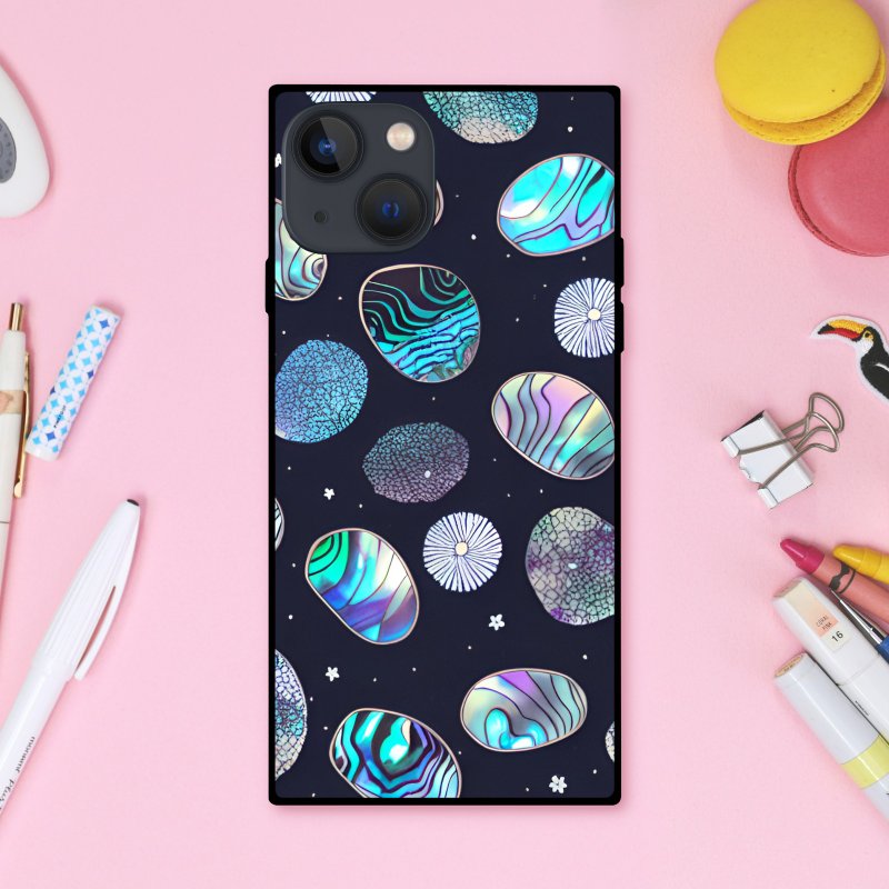 Round, dreamy, cute, glittering, pastel, fairytale-like abalone shell square smartphone case [tempered glass finish] compatible with iPhone 16 - Phone Cases - Plastic Multicolor