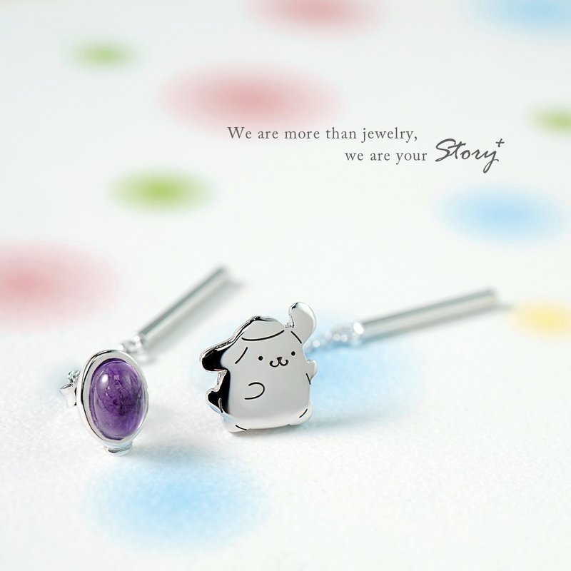 Fantasy Paradise Series-PomPom Purin Pudding Dog Pudding Dog Balloon Crystal Sterling Silver Earrings - Earrings & Clip-ons - Sterling Silver Silver