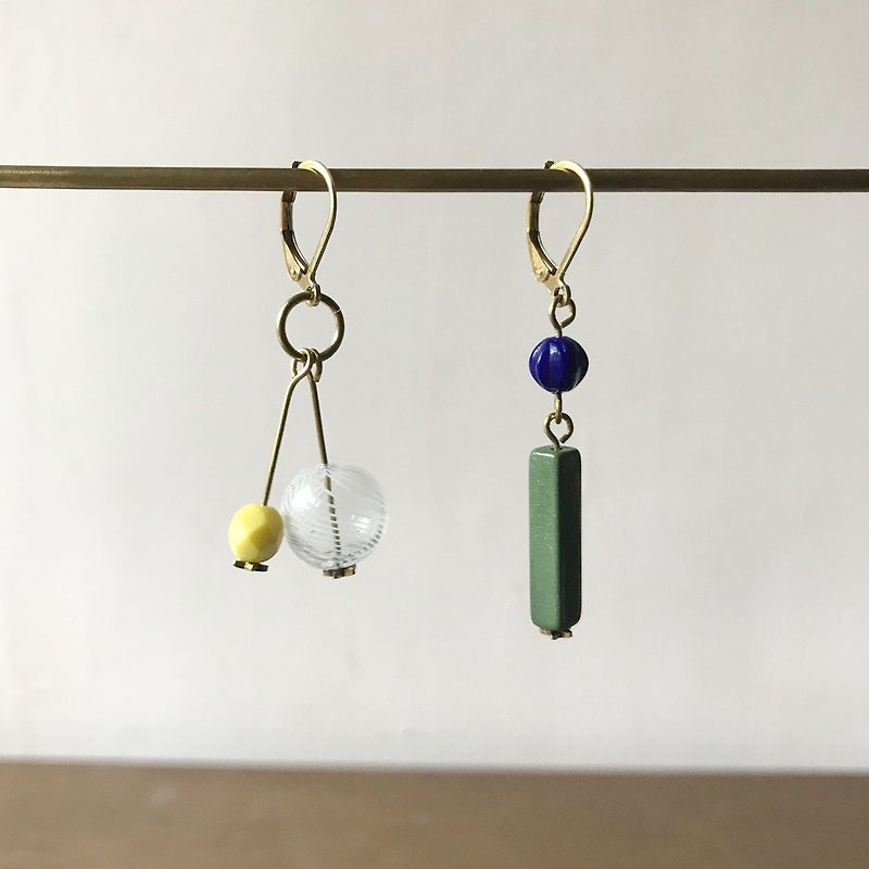 Composite medium _ under the tree yellow fruit _ ear hook (can be changed) - Earrings & Clip-ons - Other Materials Green