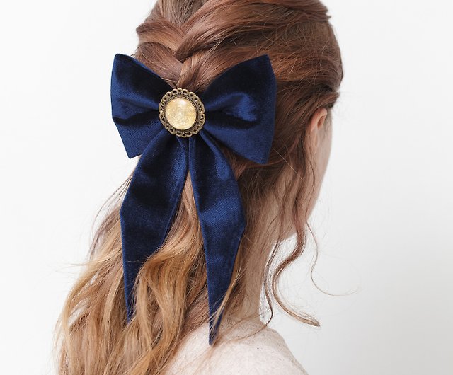 Navy Blue Hair Bow Clip for Adult, Velvet Bow Barrette for Women - Shop  maili Hair Accessories - Pinkoi