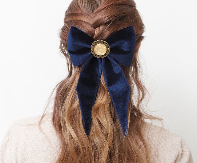 Navy Blue Cheer Bow Hair Barrettes - 2 Pack