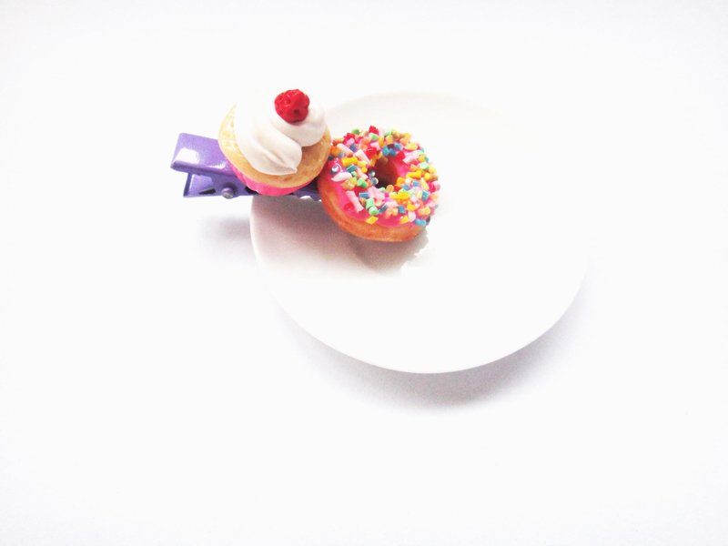 Cupcake + donut hair clip - 髮夾/髮圈 - 黏土 紫色