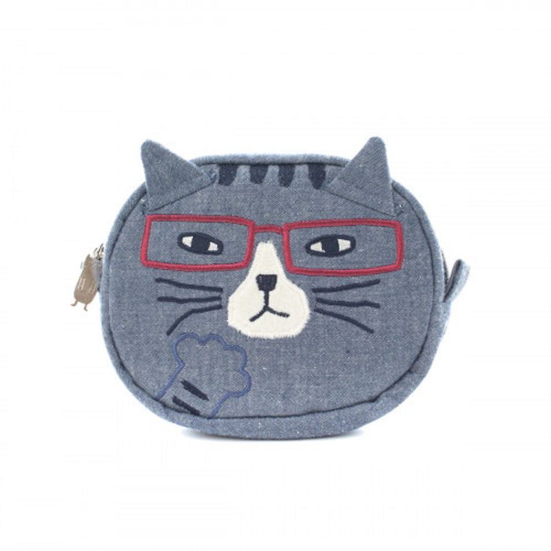 Kusuguru Japan 零錢包 立體貓耳造型小物收納包 貓澤系列 藍色 - 零錢包/小錢包 - 聚酯纖維 藍色
