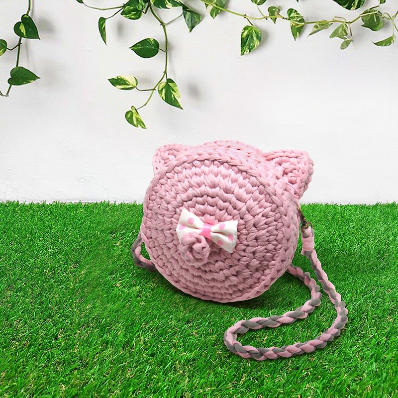 幼童動物造型編織包(小豬尾巴) 手工製作 禮物 現貨一個 - 側背包/斜背包 - 棉．麻 粉紅色