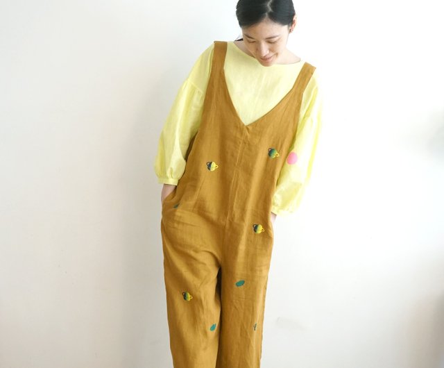 Mustard yellow overalls best sale