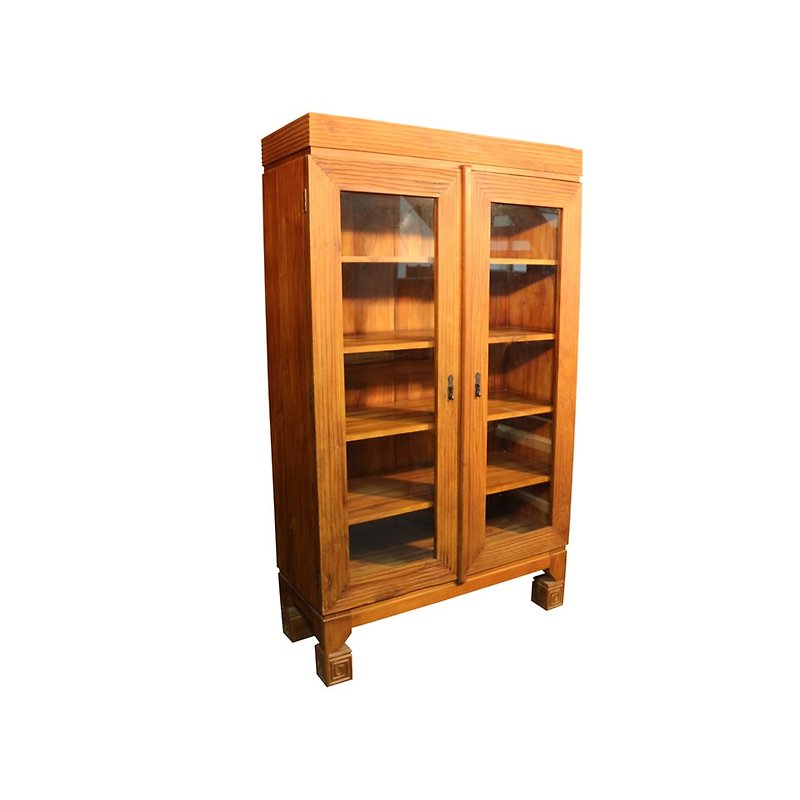 JatiLiving | Teak Glass Double Door Bookcase Display Cabinet Dining Cabinet HAAL002 - ชั้นวางหนังสือ - ไม้ สีนำ้ตาล