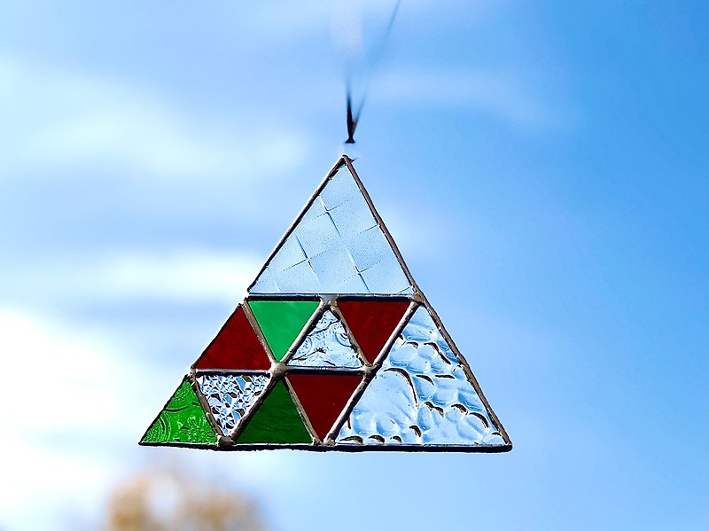 ステンドグラス サンキャッチャー Triangle２ クリア グリーン レッド - ウォールデコ・壁紙 - ガラス 透明