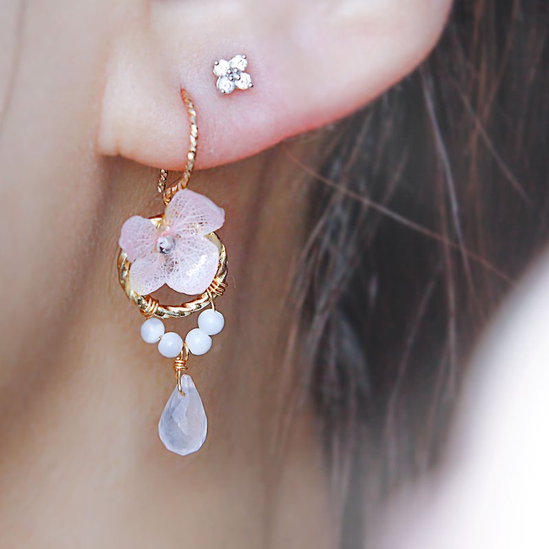 Giftest Moonstone Hydrangea/Mature Love Christian Jesus Jewelry Earrings Crystal J42 - Earrings & Clip-ons - Crystal Pink