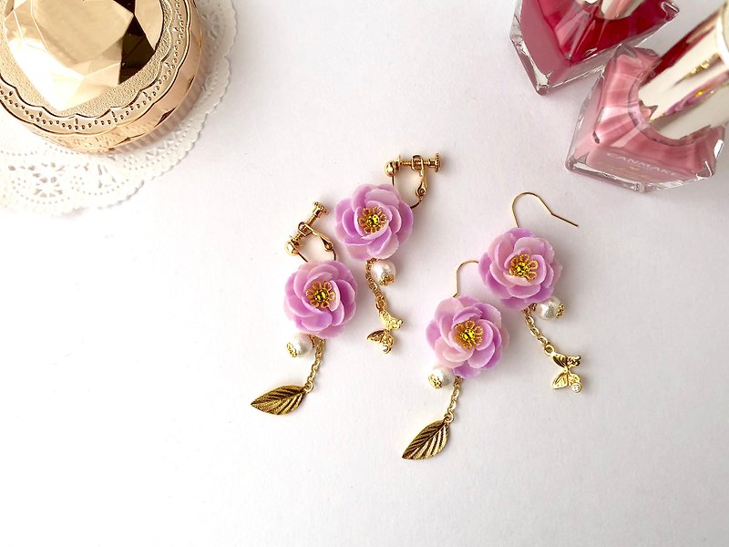 Noble beautiful peony [metal allergy correspondence] - Earrings & Clip-ons - Clay Pink