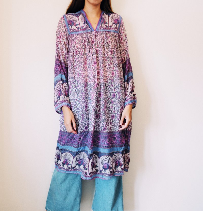 Vintage 70s midi dress 七零年代經典蓋印洋裝 - 洋裝/連身裙 - 棉．麻 