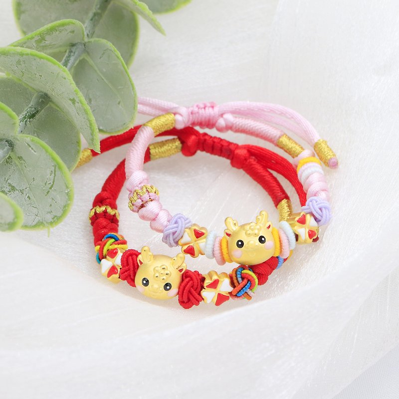 Kimura's original moon gift/gold lucky blush dragon moon bracelet/newborn/one-year gift - Baby Accessories - 24K Gold Red