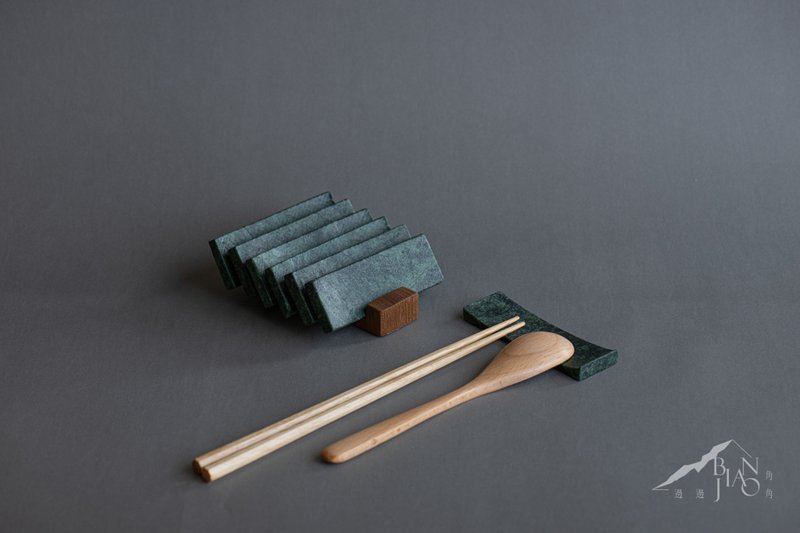 [Eat Well Series] Jiwa Chopstick Rack Set of Six with Solid Wood Storage Seat - Chopsticks - Stone Green