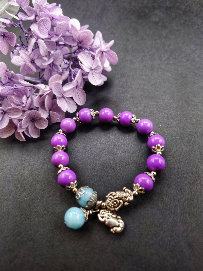Miss feng natural purple mother. Aquamarine treasure Silver beaded bracelet - Bracelets - Jade 