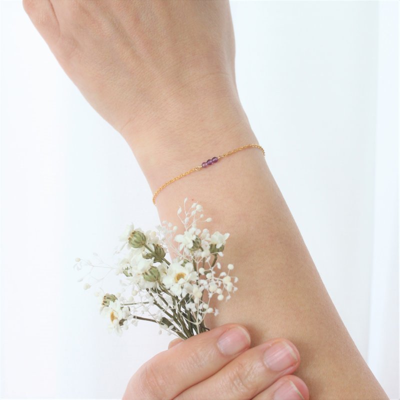 February Aquarius birthstone Amethyst 14K gold-injected lucky bracelet to send flower language dry bouquet birthday gift - Bracelets - Other Metals Blue