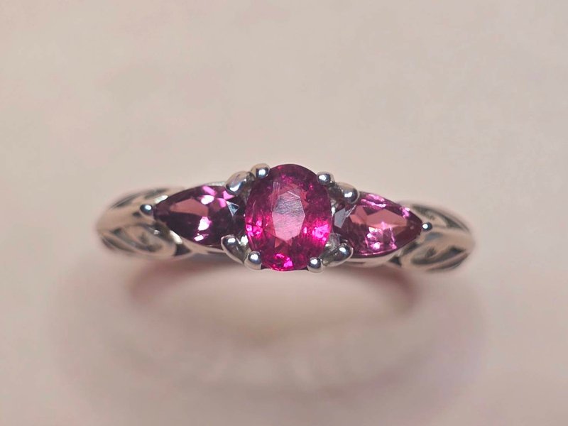 Silver ring adorned with Rubellite Tourmaline, with Pink Tourmaline side stones. - General Rings - Sterling Silver Silver