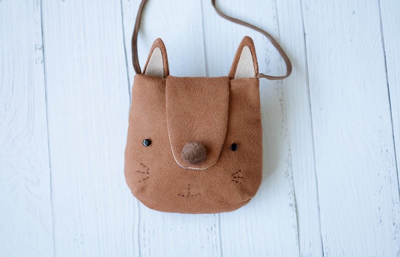 Beige fox shape slant back pouch - Messenger Bags & Sling Bags - Polyester Brown
