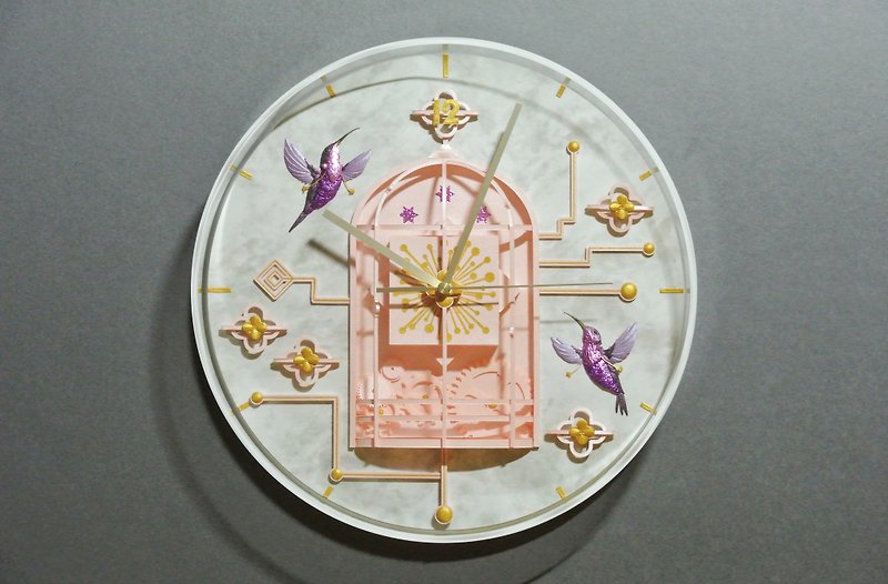 Paper sculpture wall clock - Hummingbird - Clocks - Paper Pink
