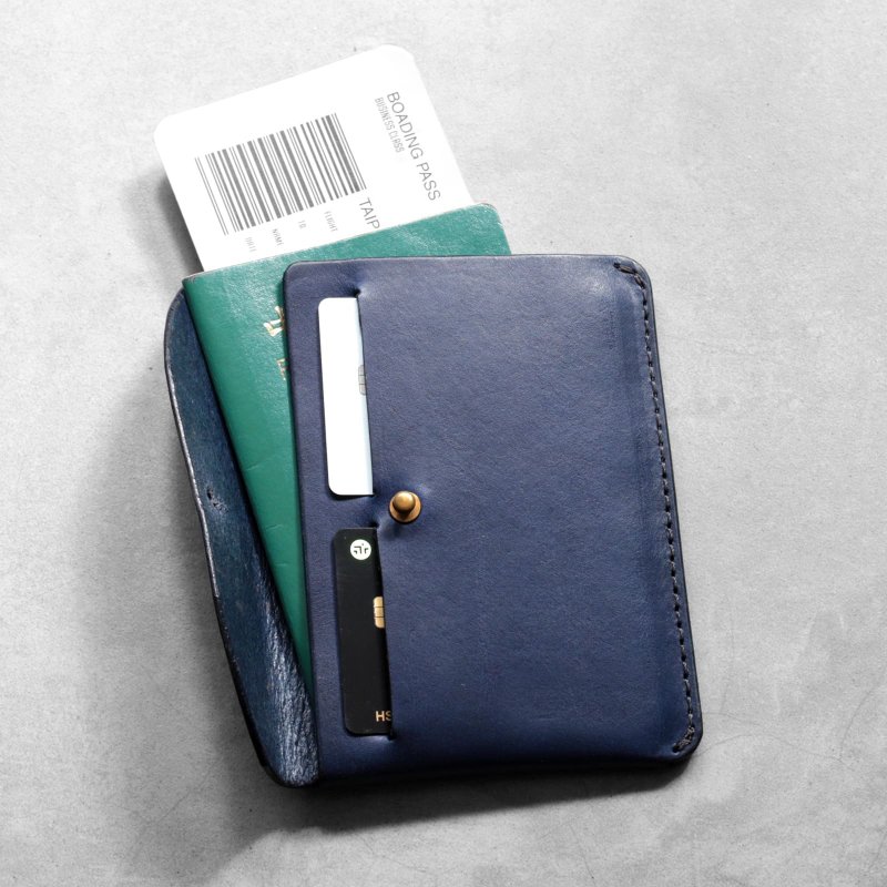 Retro AX passport cover | navy vegetable tanned cow leather | multi-color - Passport Holders & Cases - Genuine Leather Blue