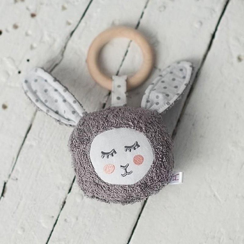 Wooden teething ring toy grey bunny - 嬰幼兒玩具/毛公仔 - 棉．麻 灰色