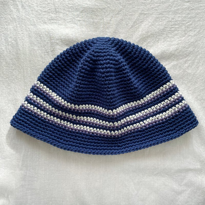 Handmade knitted hats/wool hats/fisherman hats/handmade crochet hats/knitted hats - หมวก - ผ้าฝ้าย/ผ้าลินิน สีน้ำเงิน