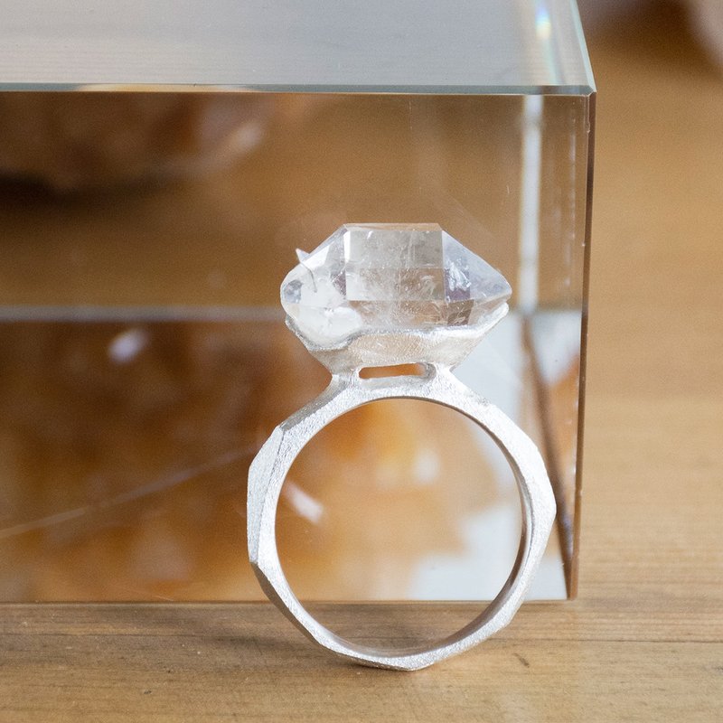 Original Design White Crystal Rough Stone Open Ring Port No. 18 - General Rings - Sterling Silver Silver