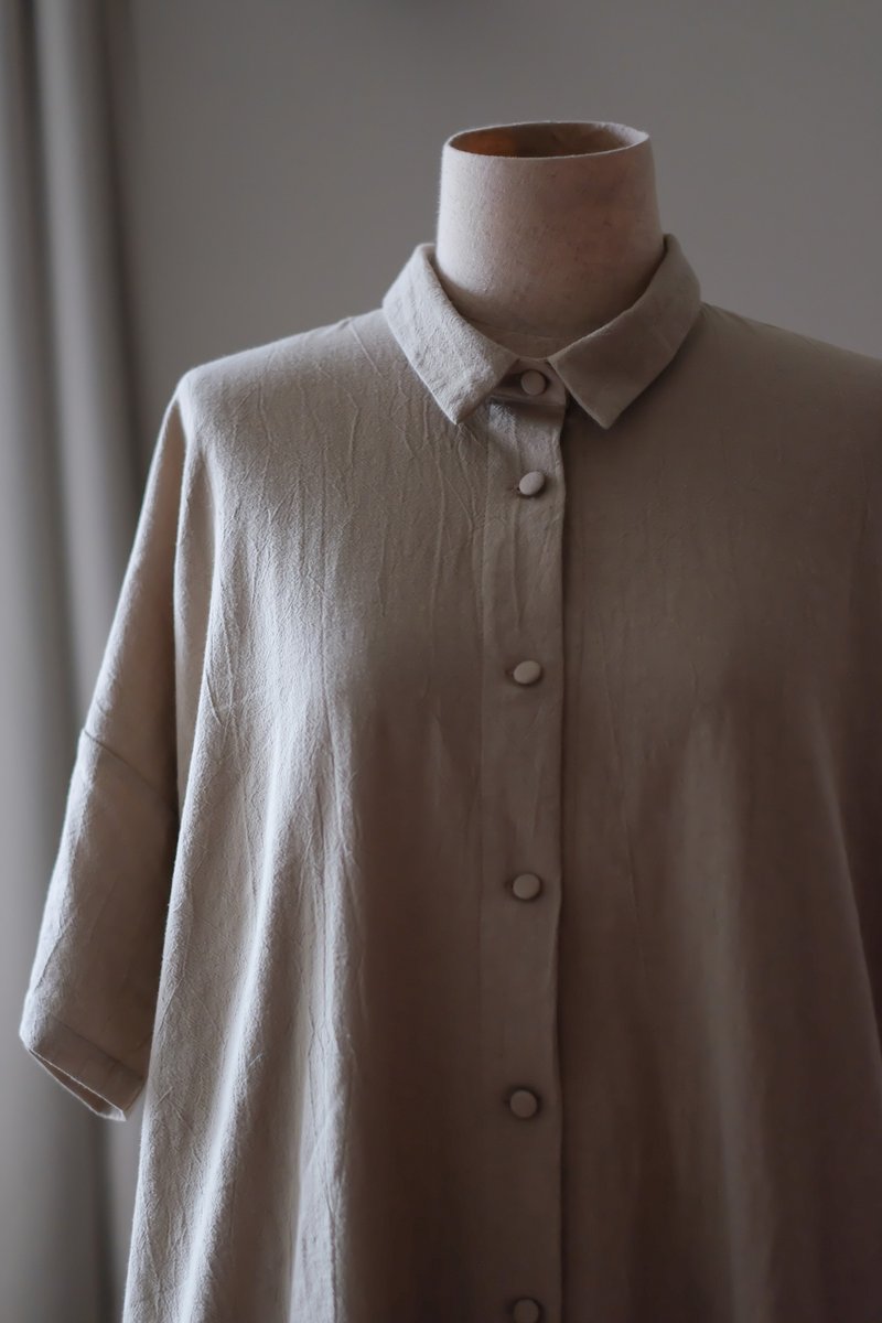 Ivory Apricot Drop Shoulder Extra Wide Long Shirt - Women's Shirts - Cotton & Hemp Khaki