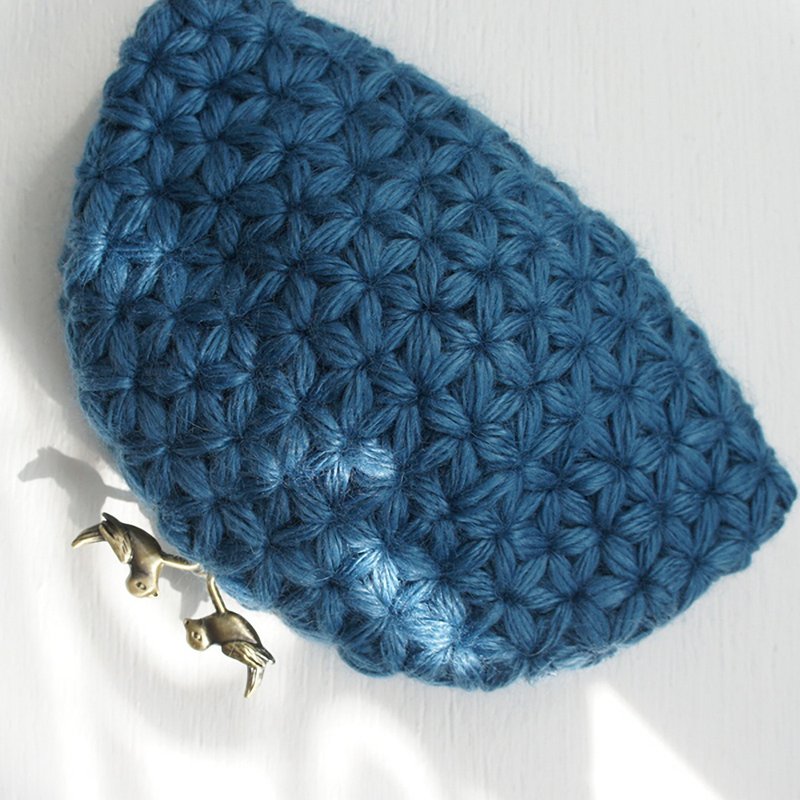 Ba-ba handmade Jasmine Stitch crochet pouch No.C1426 - Toiletry Bags & Pouches - Other Materials Blue