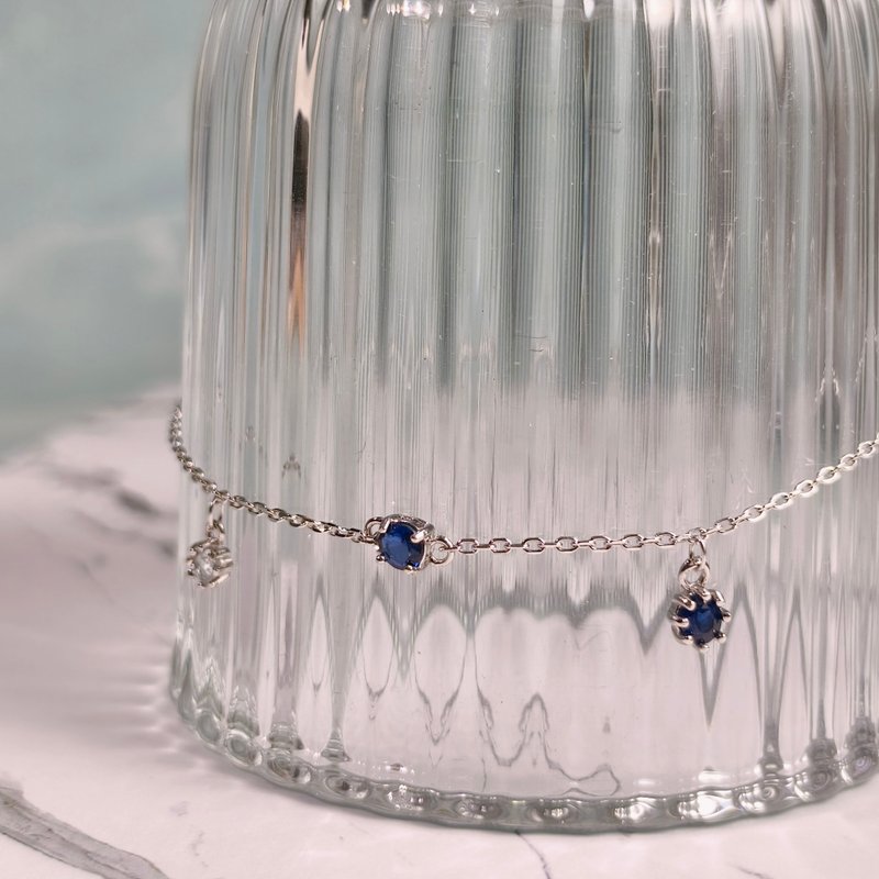 This is the only one of azure double star sea dream chain Gemstone anklet sapphire and aquamarine inlaid design. - กำไลข้อเท้า - เครื่องเพชรพลอย สีน้ำเงิน