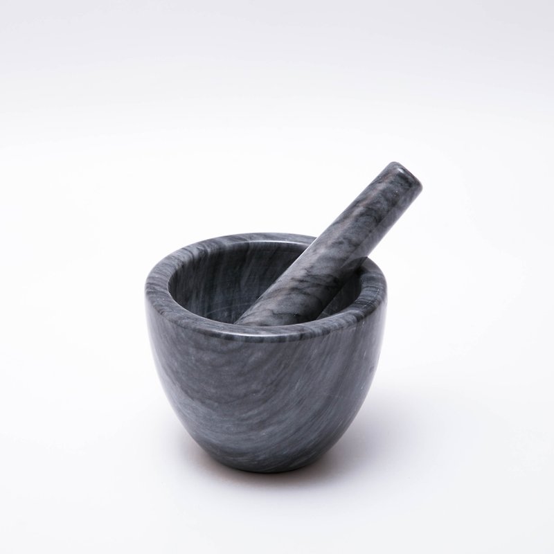 [Qiyu Home Furnishing] Marble mortar and pestle / spice grinding and mashing tool - Cookware - Stone Gray