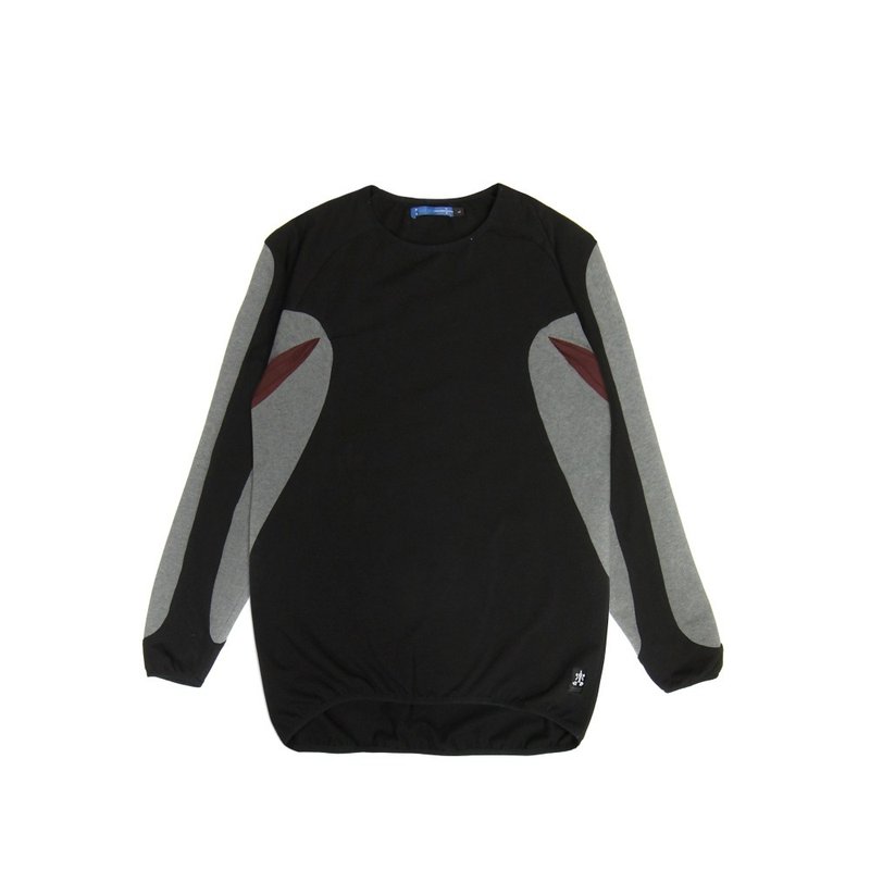 サイド配色切り替えトップス - ブラック - トップス ユニセックス - コットン・麻 