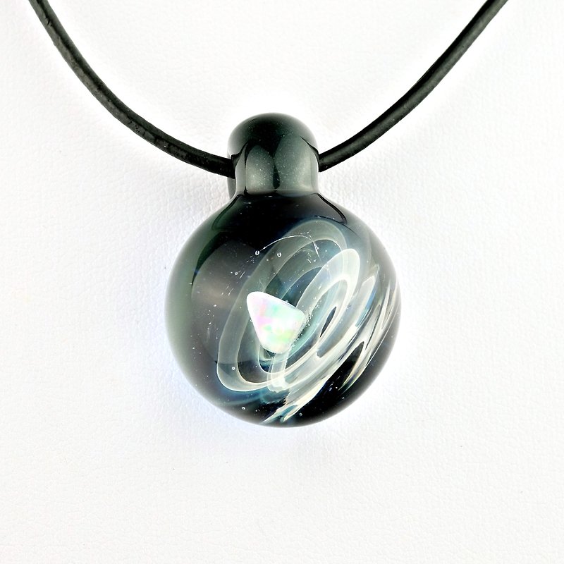 Star ring meteorite pendant handmade glass - Necklaces - Glass Black