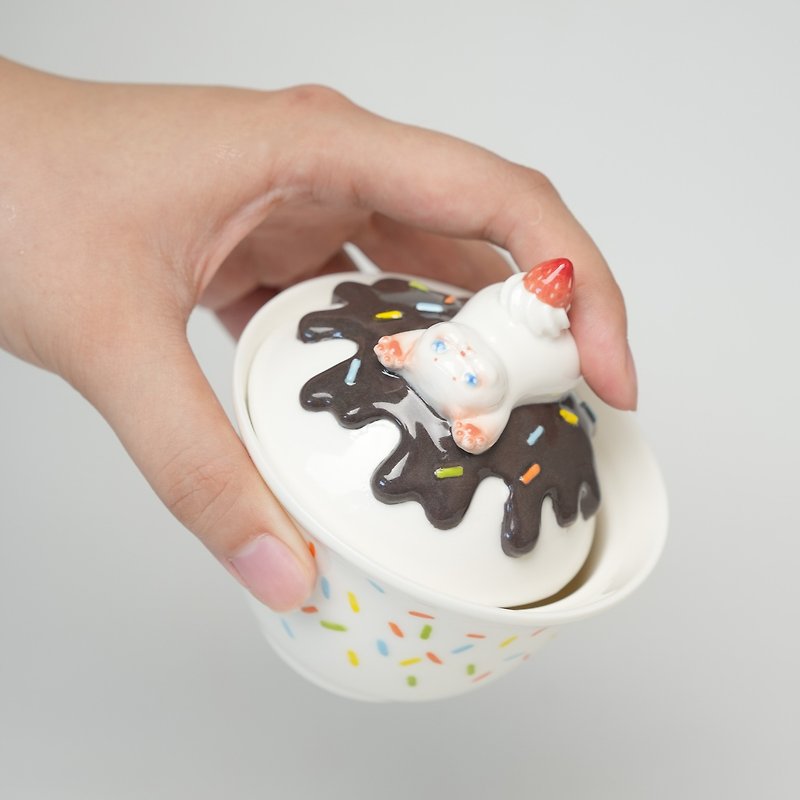 Ice Cream Cat Covered Bowl-Limited Edition - Dining Tables & Desks - Porcelain 