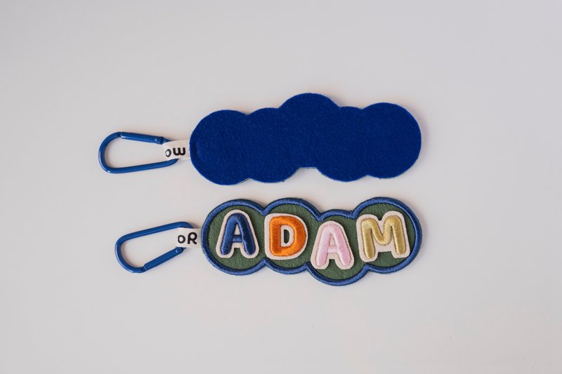 Three-dimensional embroidery English hang tag-Blue - พวงกุญแจ - งานปัก สีน้ำเงิน