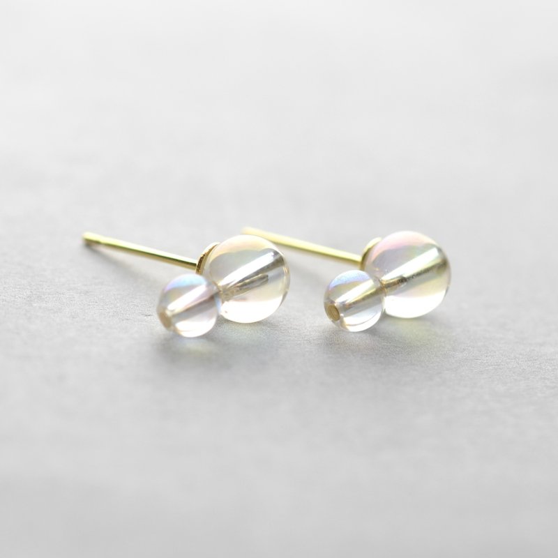 soap bubble, stud earrings, crystal, Stainless Steel, birthday gift, made in Japan - Earrings & Clip-ons - Crystal Transparent