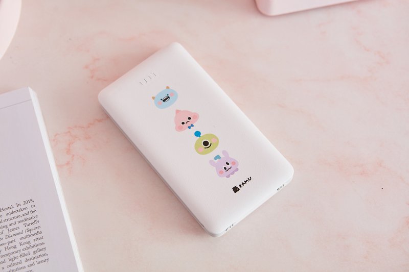 Little Monster Series Monster Partner comes with a corded power bank (10000mah) (free mobile phone holder) - ที่ชาร์จ - พลาสติก ขาว