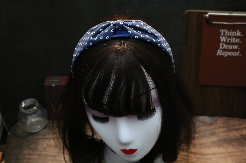 ブルーの綿のレトロなカチューシャは特別な模様の髪飾りがあります。 - ヘアバンド - コットン・麻 ブルー
