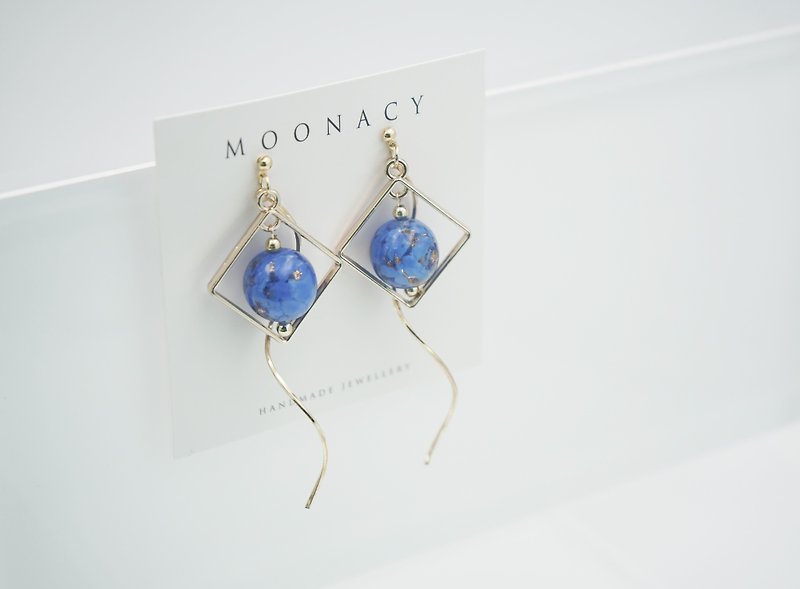 Geometric Vertical Glass Bead Earring  - Earrings & Clip-ons - Glass Blue
