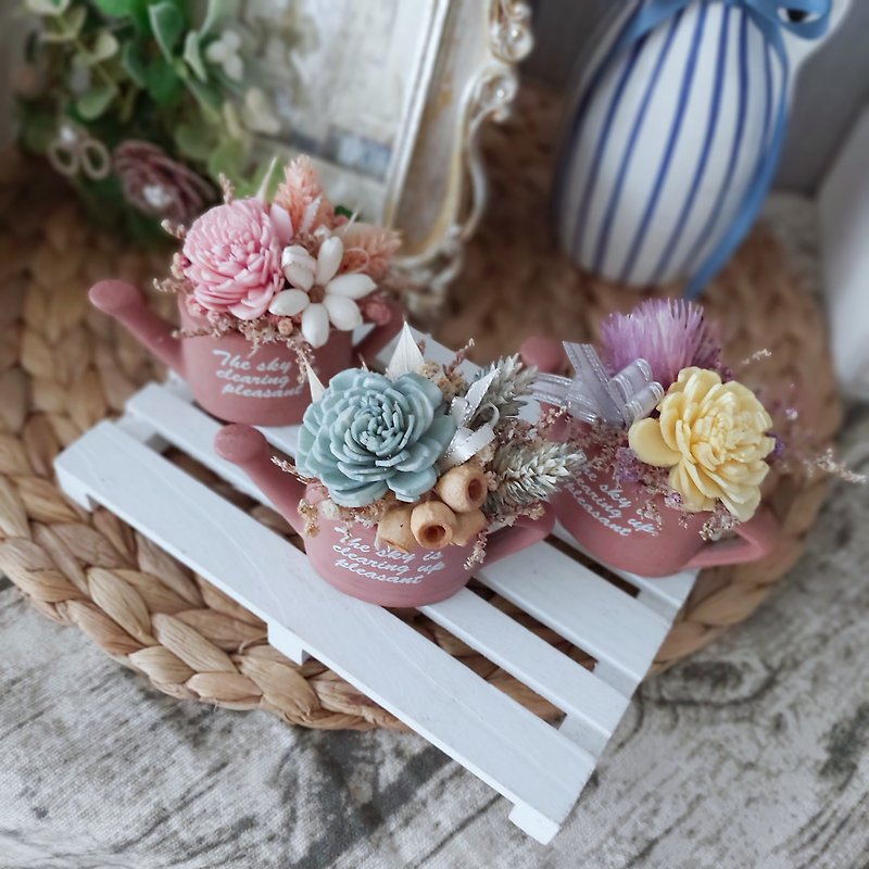 Mini kiln watering kettle Sola diffuser small table flower/birthday gift/photo props with small carrying case - ช่อดอกไม้แห้ง - พืช/ดอกไม้ สีน้ำเงิน