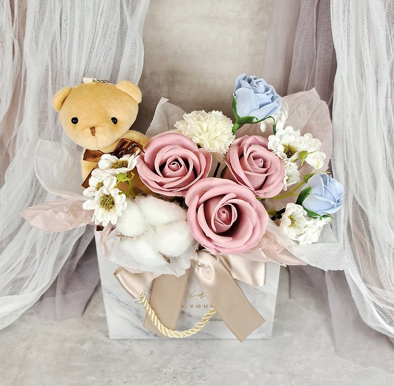 Eternal Cotton Soap Rose Flower Box Flower Basket Decoration Rose Table Flower Pot Flower Gift Mother's Day - Dried Flowers & Bouquets - Other Materials Pink