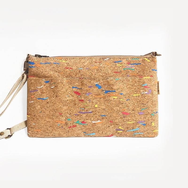 [Feeling cork] Upgraded version of sustainable environmentally friendly cross-body bag, side shoulder bag - colorful stripes - Messenger Bags & Sling Bags - Cork & Pine Wood Multicolor