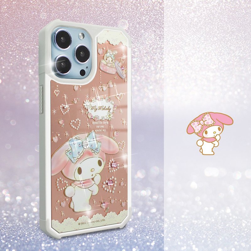 Sanrio iPhone 13 Full Series Military Spec Drop Resistant Mirror Crystal Colored Diamond Phone Case-Aixing Melody - เคส/ซองมือถือ - วัสดุอื่นๆ หลากหลายสี