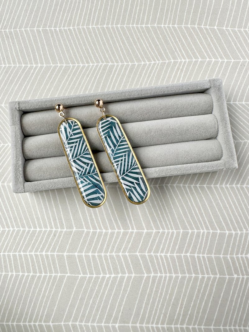 • Handcrafted Polymer Clay Earrings • Botanical Print Long Dangles - Earrings & Clip-ons - Pottery Blue