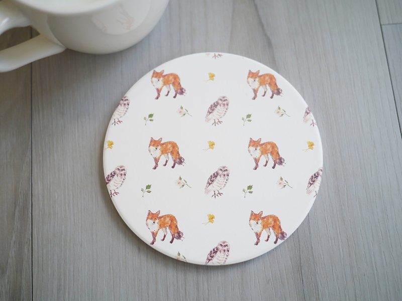 Fox Owl Ceramic Coaster - ผ้ารองโต๊ะ/ของตกแต่ง - ดินเผา 
