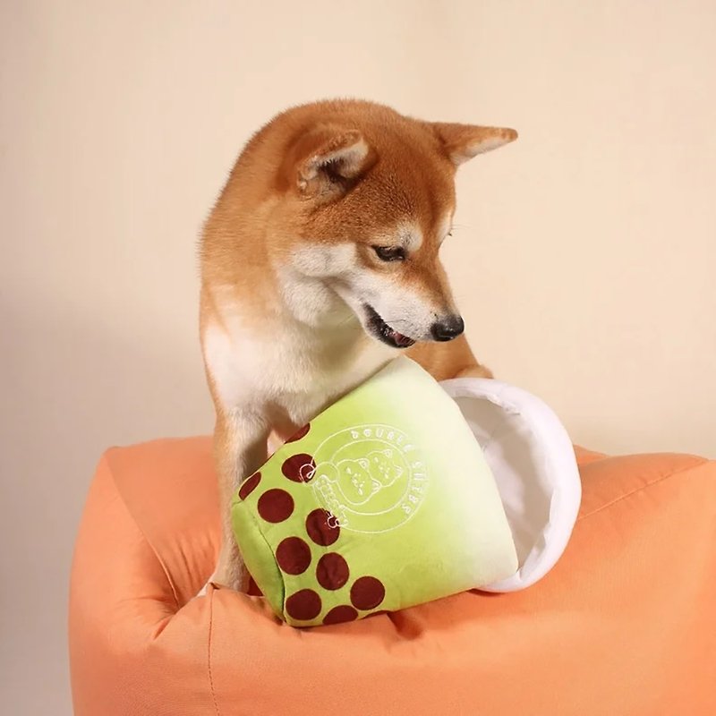 抹茶ボバ ミルクティー スクキークランチ犬用おもちゃ + オプションのテニスボール 3 個 - おもちゃ - コットン・麻 グリーン