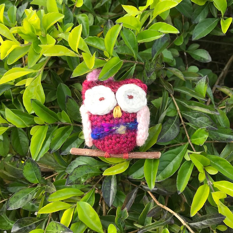 Crocheted Owl Pins - Red - เข็มกลัด/พิน - ขนแกะ สีแดง
