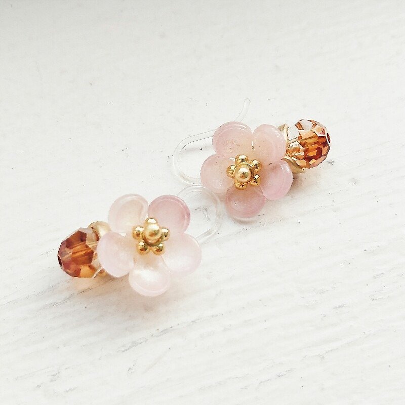 momolico small round flower earrings Plum 10mm clip-on can be changed - Earrings & Clip-ons - Other Materials Pink