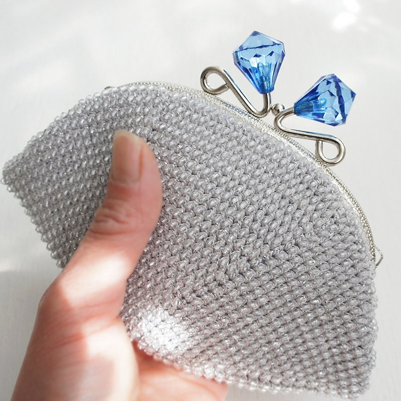 Ba-ba handmade  Acrylic beads crochet pouch No.1061 - Toiletry Bags & Pouches - Other Materials Blue